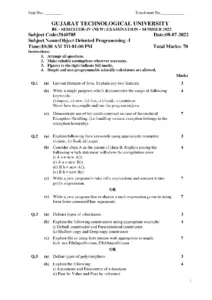 Object Oriented Programming I GTU Summer 2022