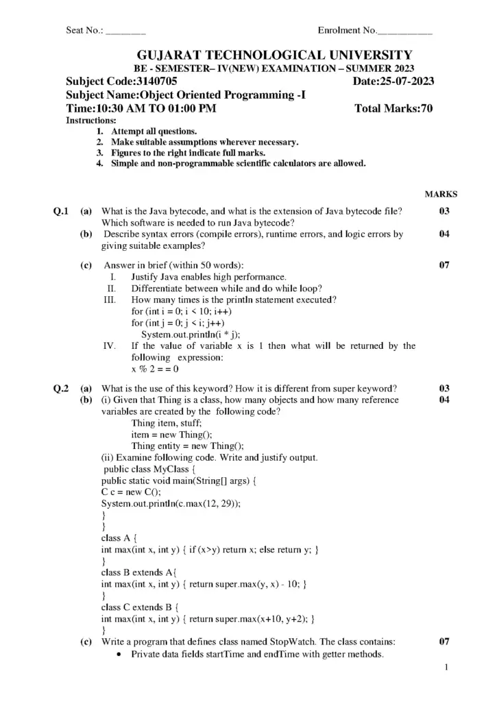 Object Oriented Programming I Summer 2023 GTU
