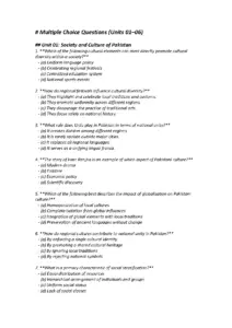 Pakistan Studies Multiple Choice Questions and Answers