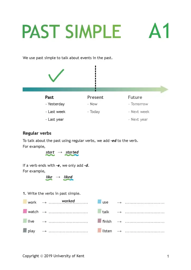 Past Simple A1 Worksheet for English Learners
