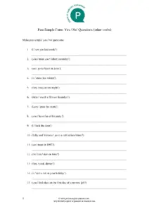 Past Simple Form Yes No Questions Practice