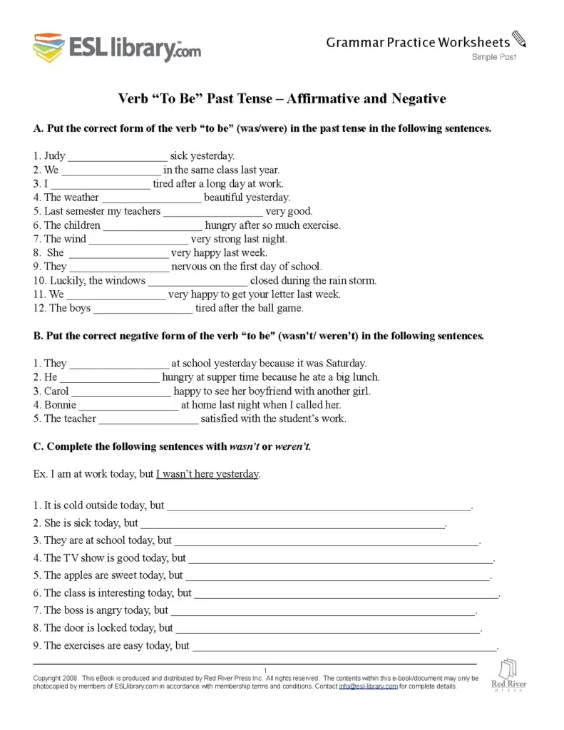 Past Simple Tense Practice Worksheets