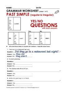 Past Simple Yes/No Questions Worksheet
