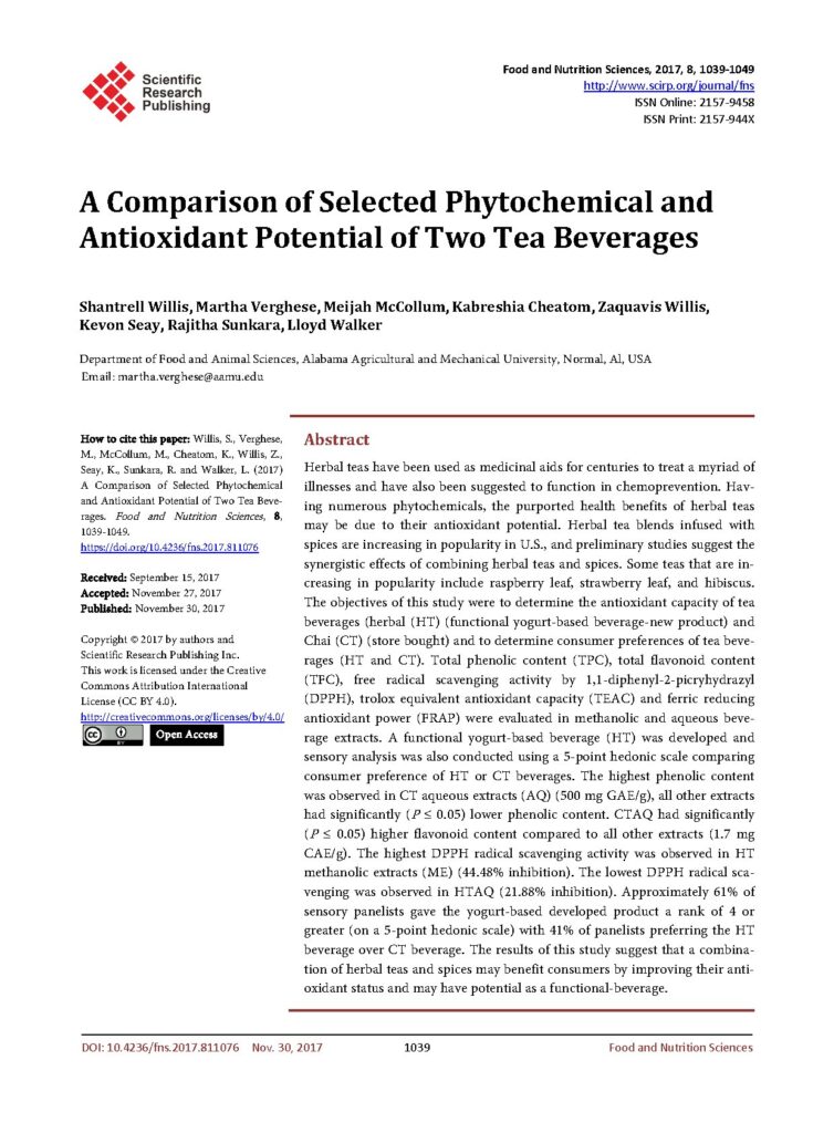 Phytochemical and Antioxidant Potential of Herbal Teas