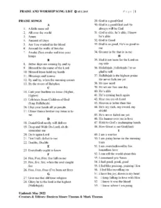 Praise and Worship Song List