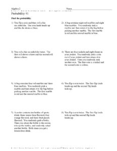Probability Worksheet for Algebra 2 Students