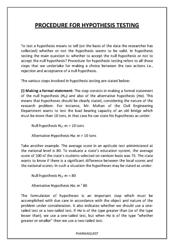 Procedure for Hypothesis Testing in Research Methodology