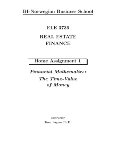 Real Estate Finance Home Assignment 1 Financial Mathematics