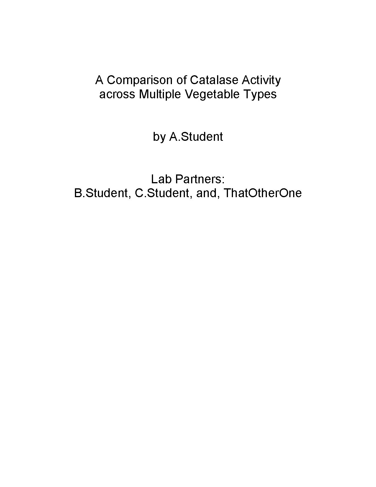 Sample Lab Report on Catalase Activity in Vegetables