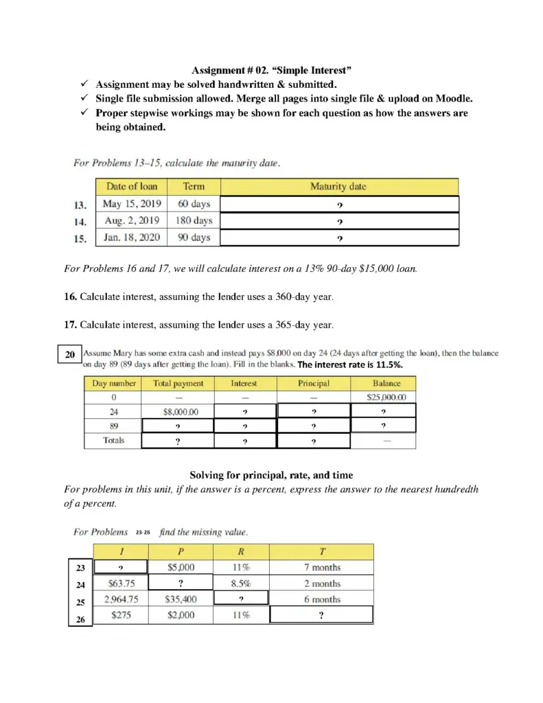 Simple Interest Assignment Problems and Solutions