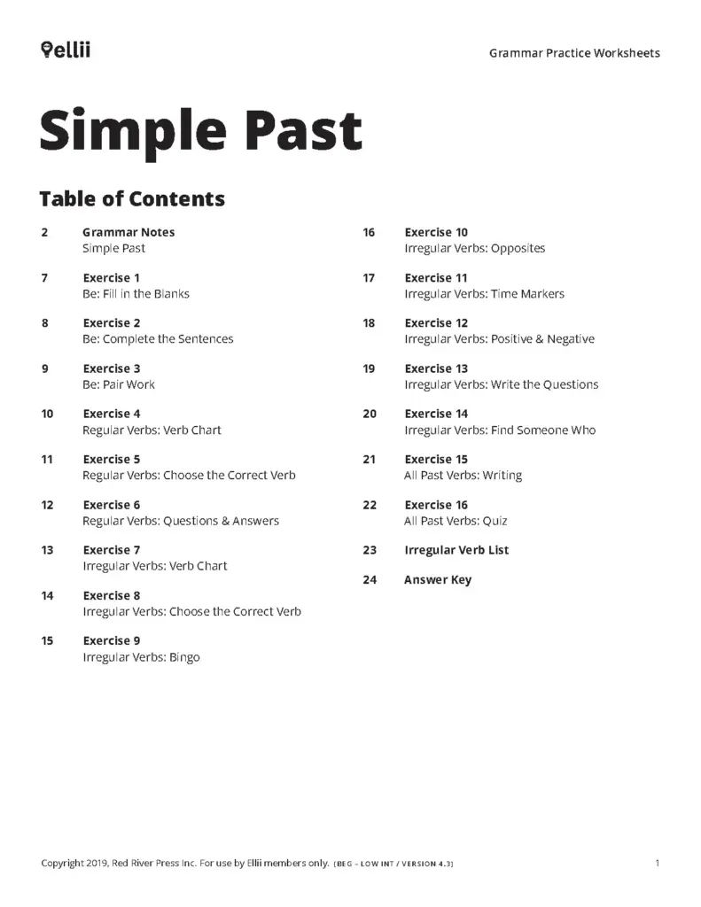 Simple Past Grammar Practice Worksheets