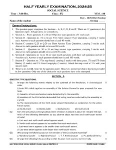Social Science Half Yearly Examination Class 9 2024-25