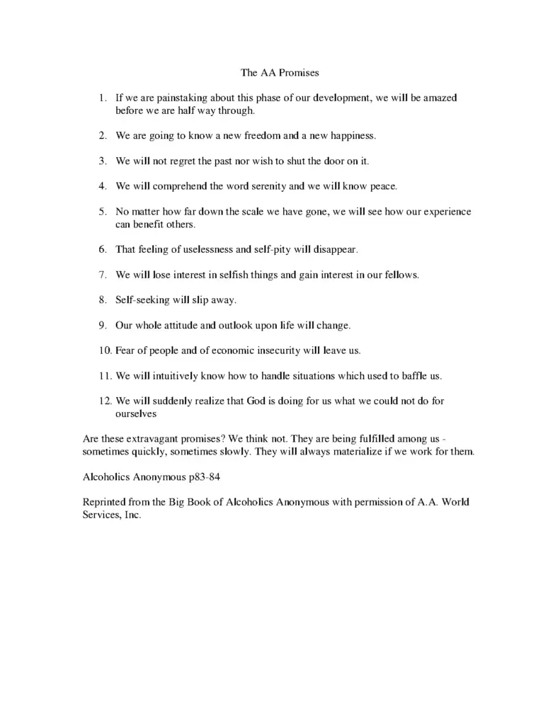The 12 Step Promises of Alcoholics Anonymous
