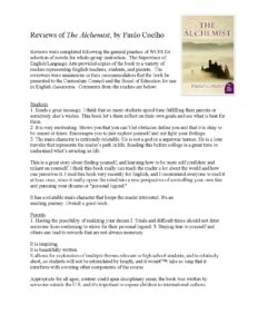 The Alchemist by Paulo Coelho Book Reviews