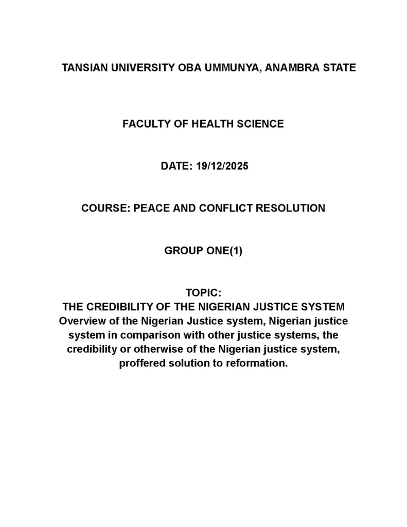 The Credibility of the Nigerian Justice System