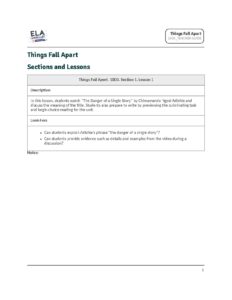 Things Fall Apart Teacher Guide Sections and Lessons