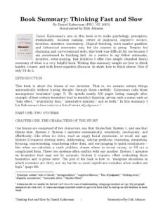 Thinking Fast and Slow by Daniel Kahneman Summary