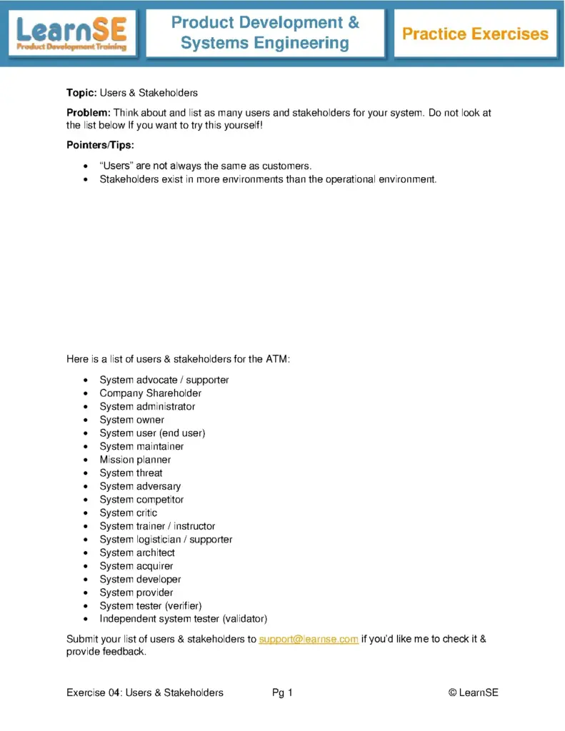 Users and Stakeholders for ATM Systems