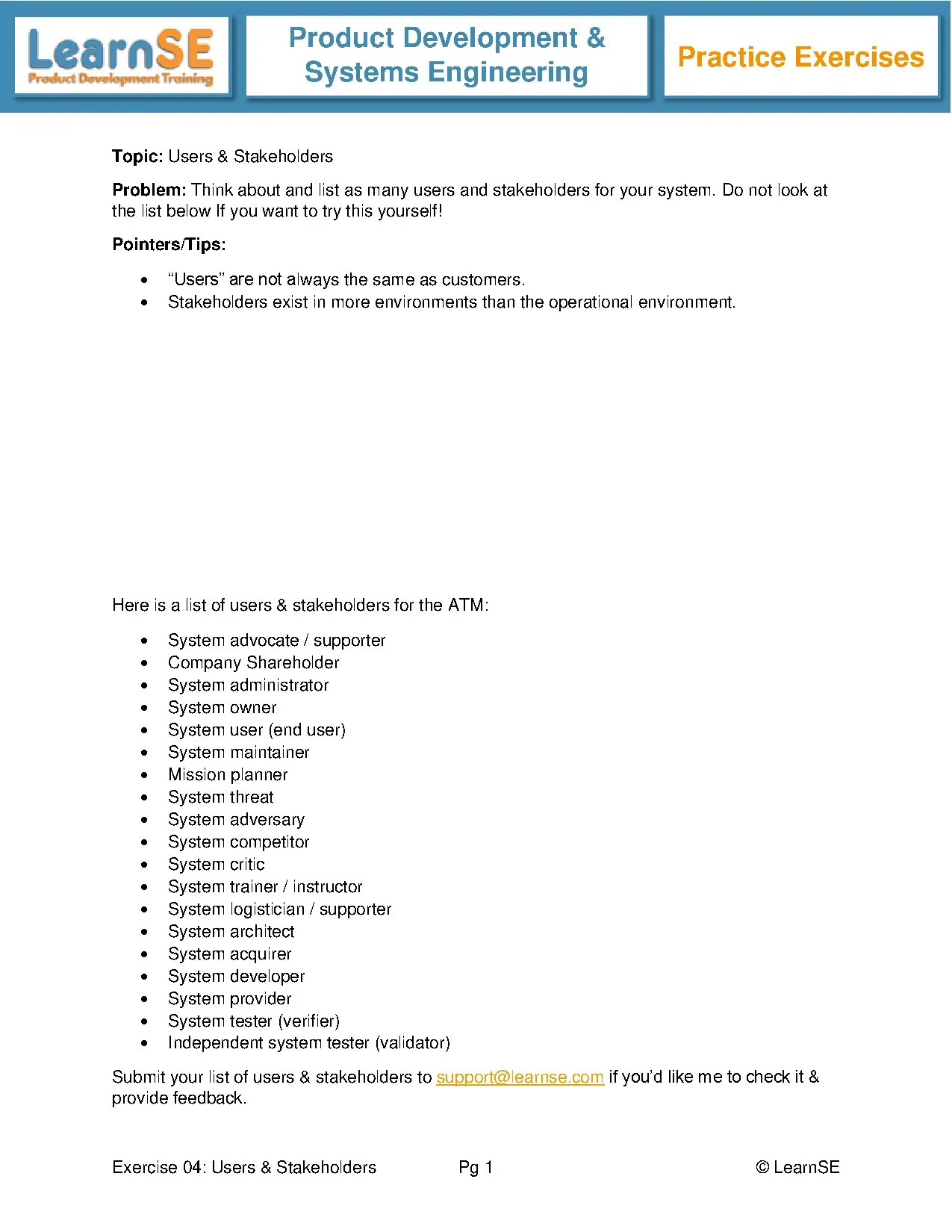 Users and Stakeholders for ATM Systems