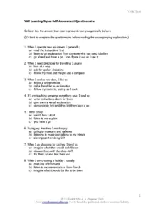 VAK Learning Styles Questionnaire by V Chislett and A Chapman