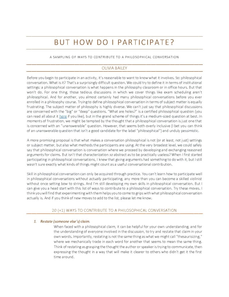 Ways to Participate in Philosophical Conversations