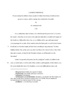 A Modest Proposal Essay by Jonathan Swift