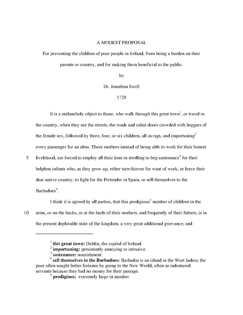A Modest Proposal Essay by Jonathan Swift