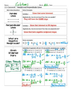 Parallel and Perpendicular Lines Classwork