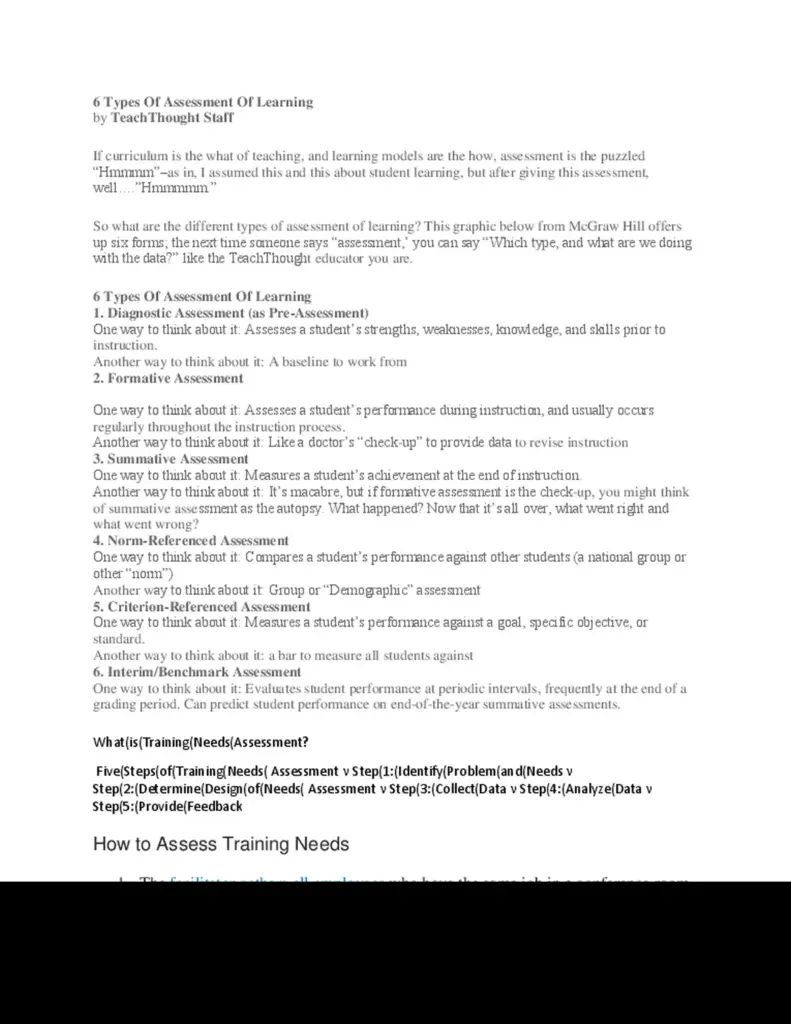Six Types of Learning Assessments