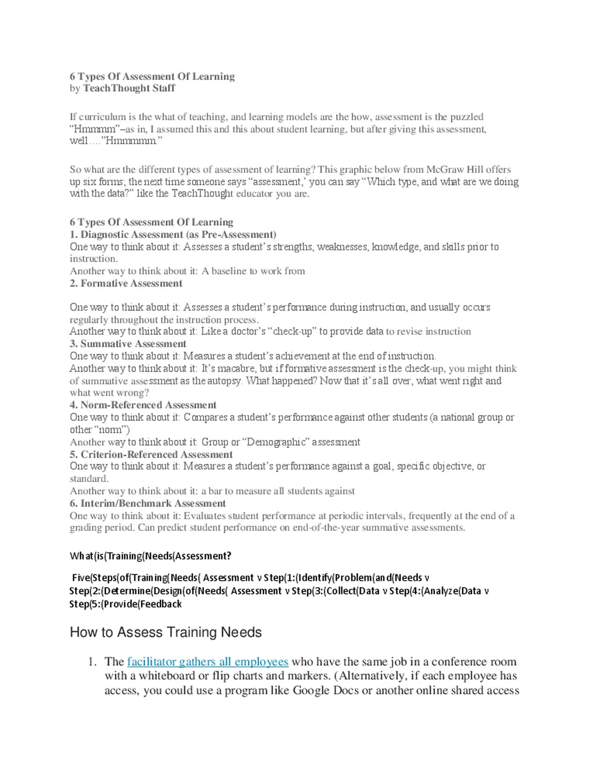 Six Types of Learning Assessments