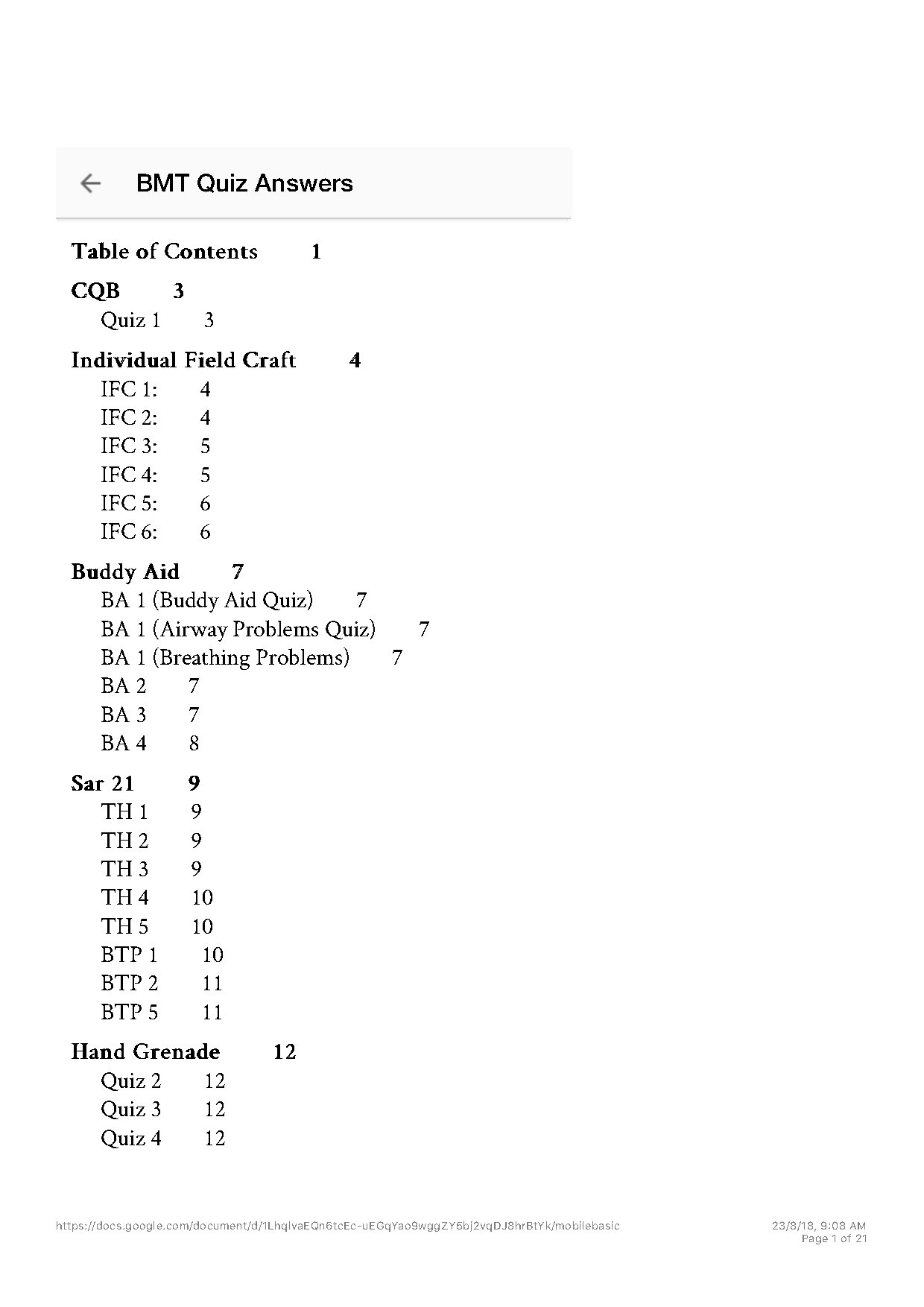 BMT Quiz Answers and Study Guide
