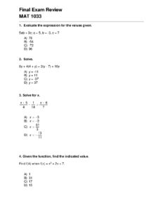 Final Exam Review – MAT 1033