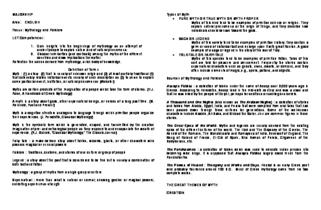 Types and Themes of Mythology