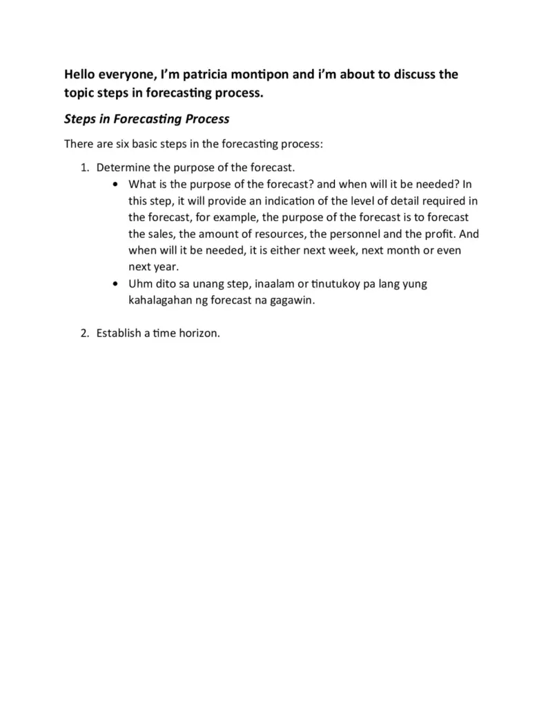 Steps in the Forecasting Process