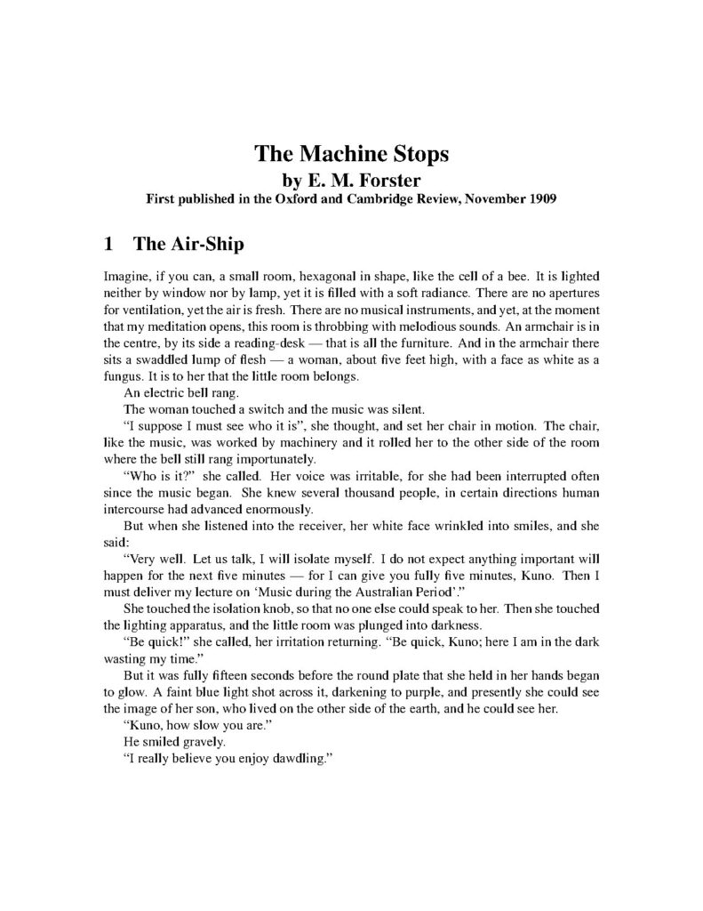 The Machine Stops Short story by E. M. Forster