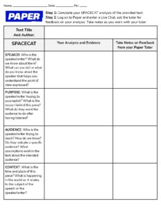 Paper Student Directed Learning Exercises SPACECAT Analysis Worksheet