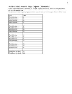 Practice Tests Answer Keys, Organic Chemistry