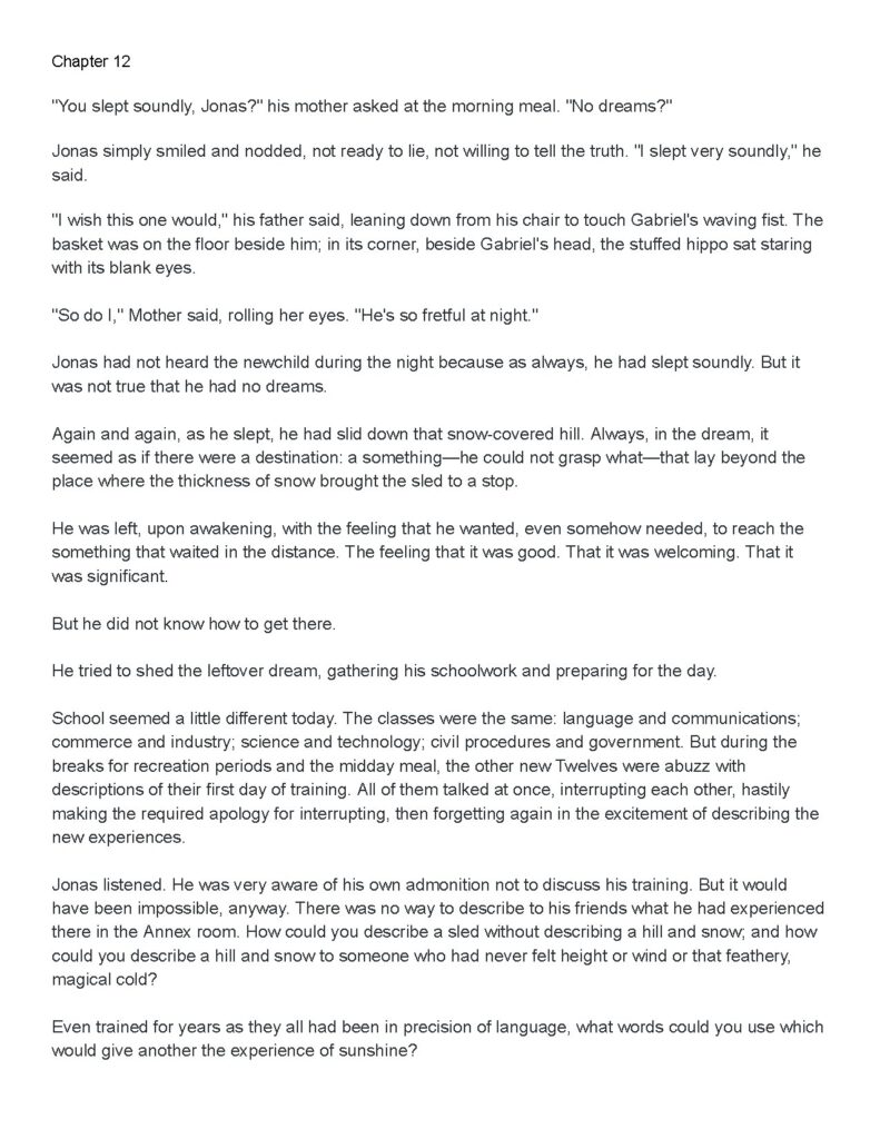 Chapter 12 — The Giver by Lois Lowry