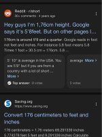 Thumbnail for 176 CM To FT Inches Google Search