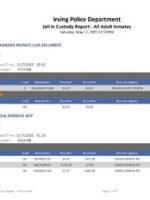Thumbnail for Irving Police Department Jail In Custody Report All Adult Inmates